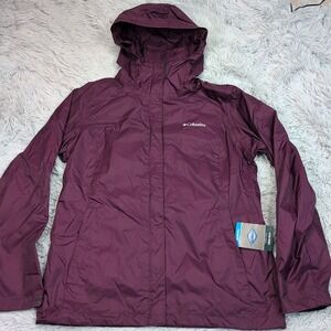 Columbia Jacket Womens L Windbreaker Hood Zip Up Pockets Omni Tech New